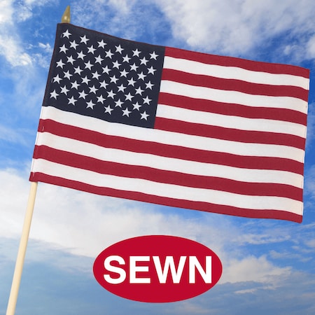 Global Flags Unlimited American Cotton Sewn Stick Flag w/ Spear 12"x18" 30"x.375" Wood Stick 205729